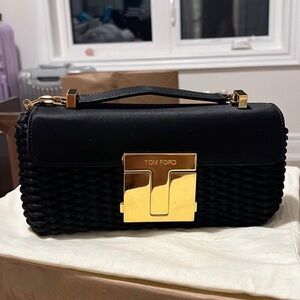 Tom Ford Black Silk Woven Clutch with Gold Hardware